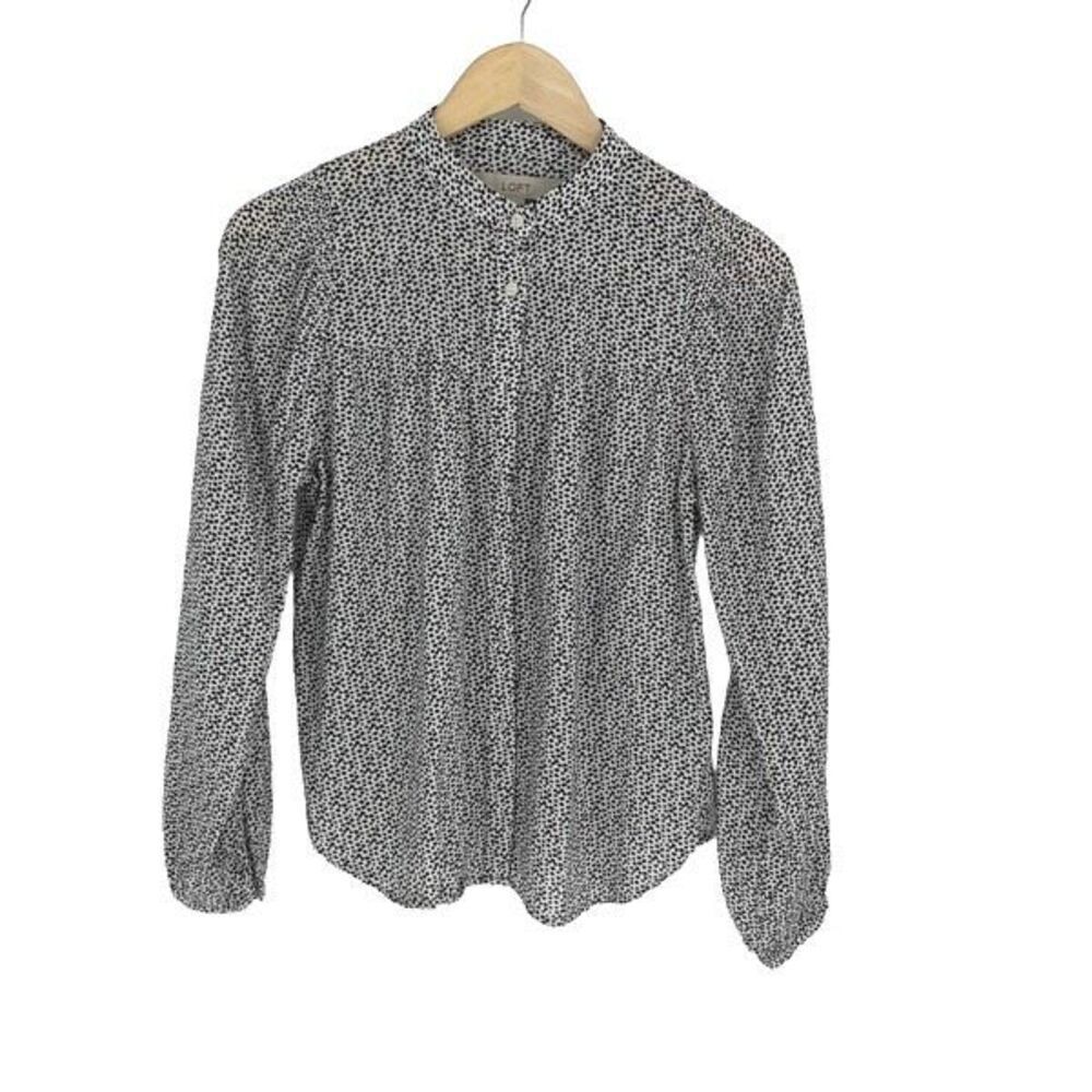 LOFT Metallic Dot Floral Print Long Sleeve Blouse‎ Women's Size XSmall
